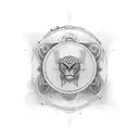 2 Circles and betwen  with basketball, gold coin, jing-jang and eart tattoo design idea