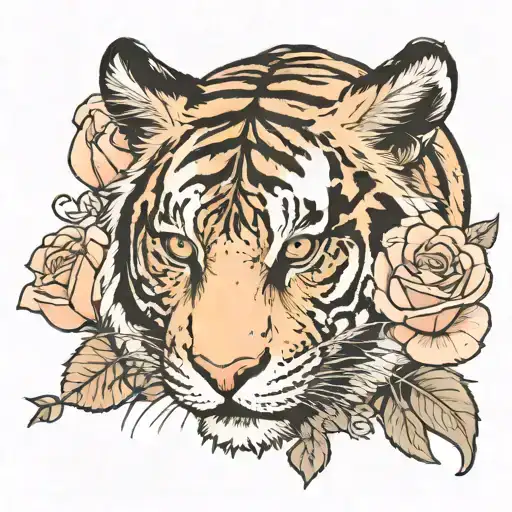 tiger with rose tattoo design idea