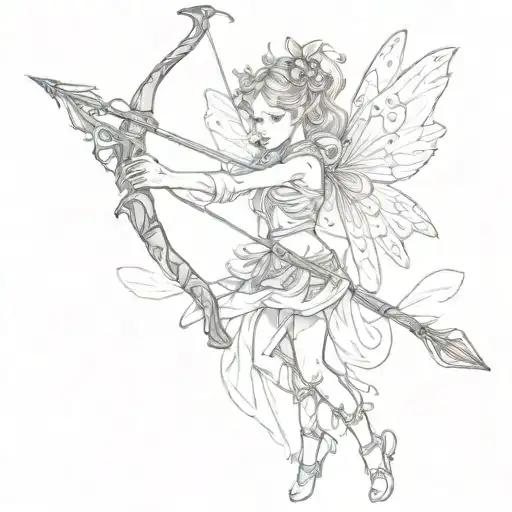 Fairy with a bow and arrow  tattoo design idea