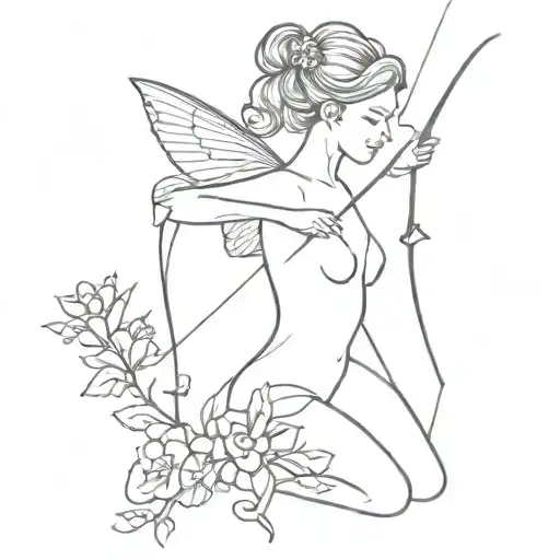 Fairy with a bow and arrow  tattoo design idea