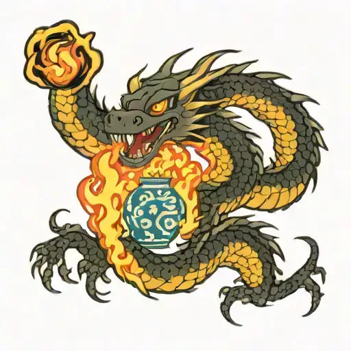 dragon and calcifer spirited away tattoo design idea
