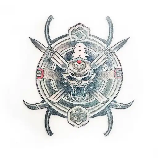 samurai in full armor with a 3 tomoe sharingan  tattoo design idea