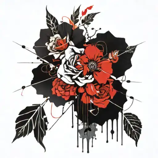 flower leaf intertwined with fishing line saying Michael tattoo design idea