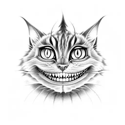 Cheshire cat peeking out from a blackwork keyhole tattoo design idea