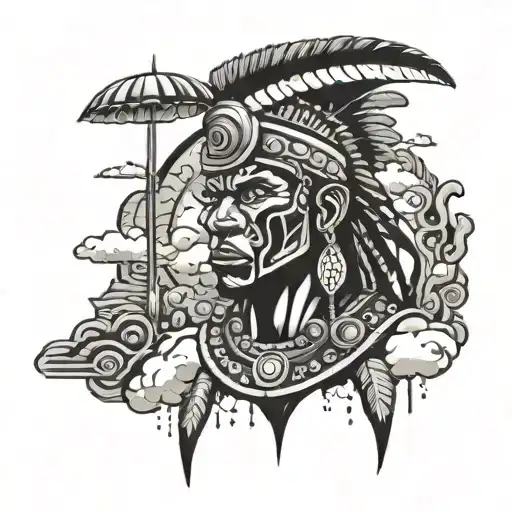 zulu warrior surrounded my rain clouds tattoo design idea