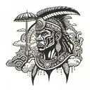 zulu warrior surrounded my rain clouds tattoo design idea