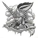 zulu warrior surrounded my rain clouds tattoo design idea