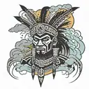 zulu warrior surrounded my rain clouds tattoo design idea