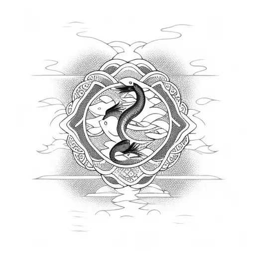 Water Japanese symbol with a koi swimming in it tattoo design idea