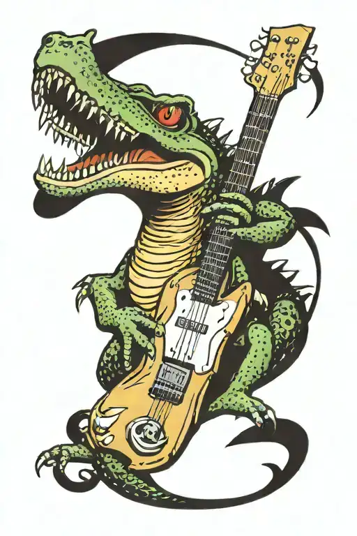 crocodile and guitar headstock drawn by a child tattoo design idea