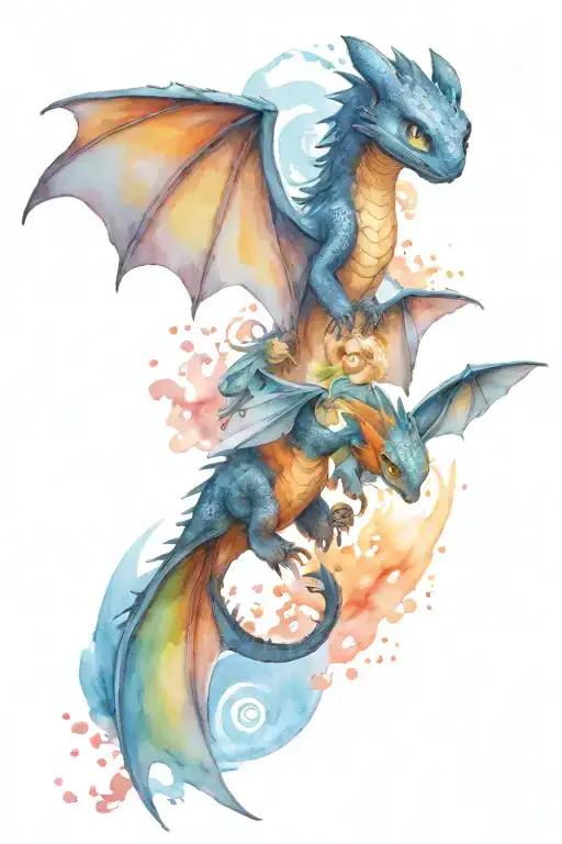 how to train  your dragon flying with two baby dragons sleeve tattoo tattoo design idea