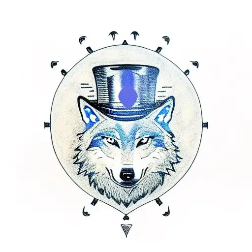 A wolf wearing a steampunk top hat and monocle tattoo design idea