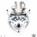 A wolf wearing a steampunk top hat and monocle tattoo design idea