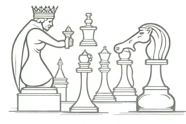 chess games : king queen surrended by 2 pawns tattoo design idea