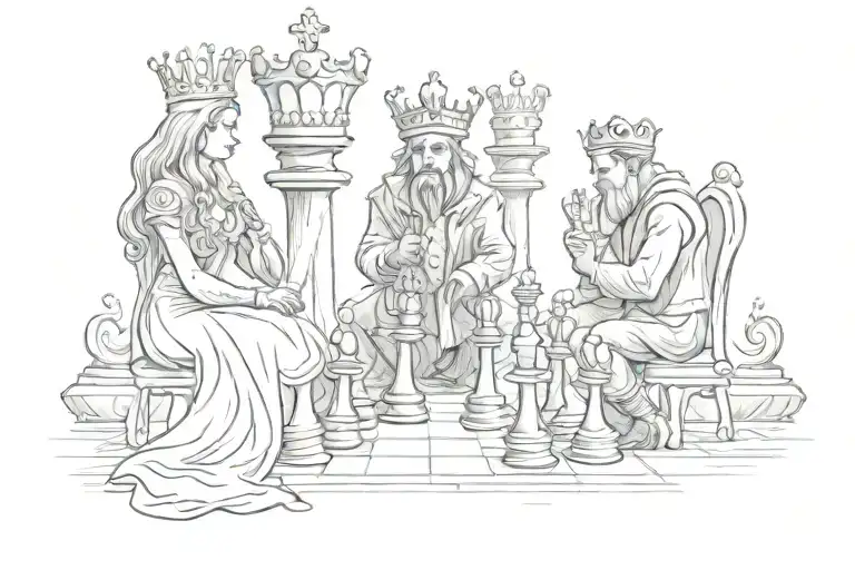 chess games : king and queen surrended by 2 pawns tattoo design idea