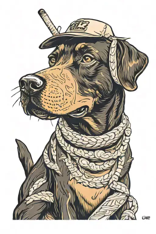 chocolate labrador retriever as a ronan samuri wearing straw jingasa tattoo design idea