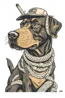 chocolate labrador retriever as a ronan samuri wearing straw jingasa tattoo design idea