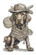 chocolate labrador retriever as a ronan samuri wearing straw jingasa tattoo design idea
