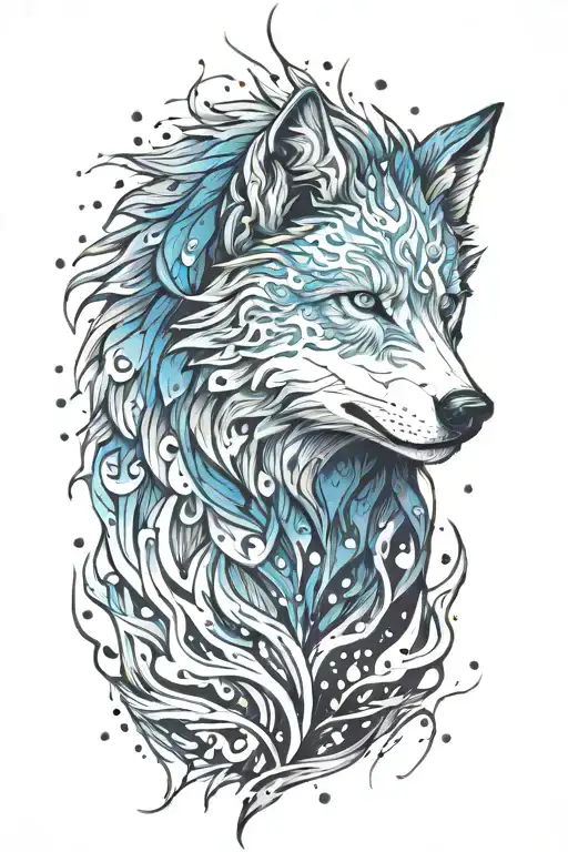 wolf fire blue tattoo design idea