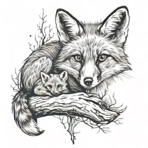 baby fox mother fox mystical moonlit forest tattoo design idea