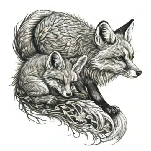 baby fox mother fox mystical moonlit forest tattoo design idea