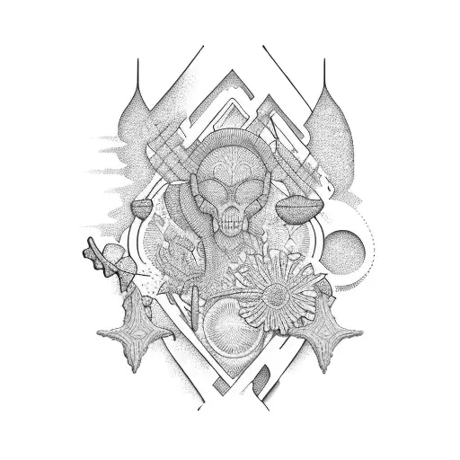 A blackwork tatoo evolving into a beach scene tattoo design idea