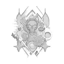 A blackwork tatoo evolving into a beach scene tattoo design idea