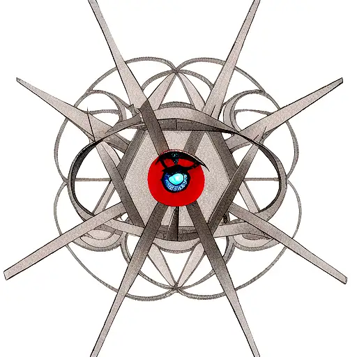 demon's eye, geometry, traces of blood, tongue, crossed swords tattoo design idea