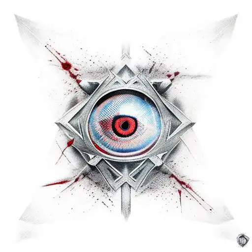 demon's eye, geometry, traces of blood, tongue, crossed swords tattoo design idea