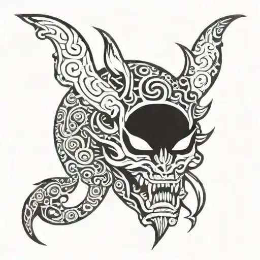 Create a Japanese-inspired devil tattoo incorporating elements of traditional Japanese art tattoo design idea
