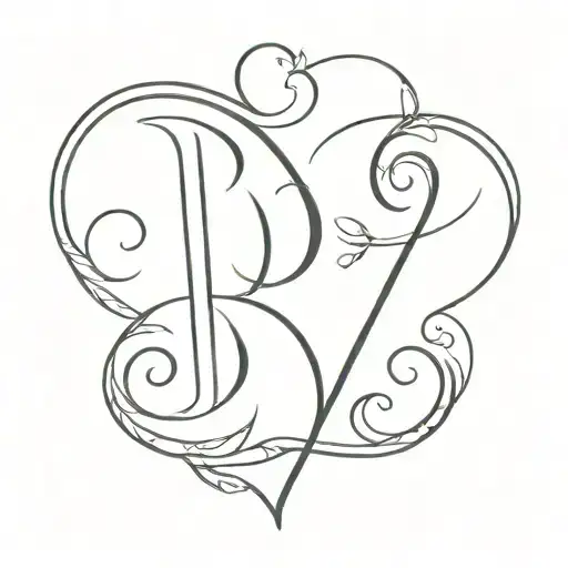 letter b with heart tattoo design idea