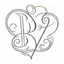 letter b with heart tattoo design idea
