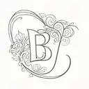 letter b with heart tattoo design idea