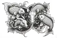 2 aries face to face and 2 koi fishies forming a circle between aries tattoo design idea