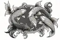 2 aries face to face and 2 koi fishies forming a circle between aries tattoo design idea