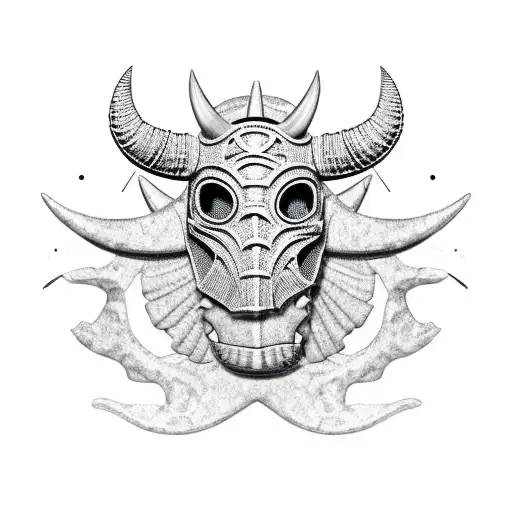A luchador mask with a triceratops horn motif tattoo design idea