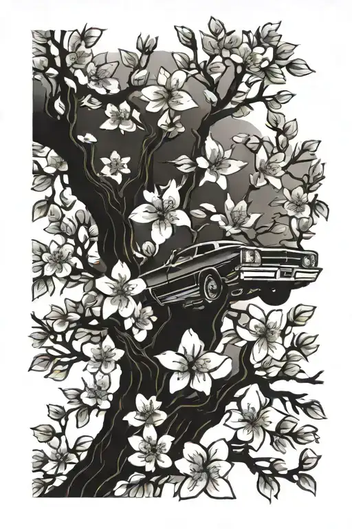1969 chevelle ss Cherry Blossom Tree tattoo design idea
