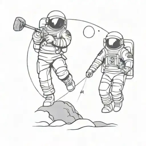 moon with astronaut playing golf  tattoo design idea