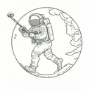 moon with astronaut playing golf  tattoo design idea