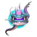 dragon eye , fire, purple, skull, sharks, raptors, trex tattoo design idea