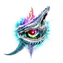 dragon eye , fire, purple, skull, sharks, raptors, trex tattoo design idea