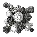 black and white asymetrical patterns made out of intertwining cubes and hexagons tattoo design idea