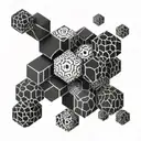 black and white asymetrical patterns made out of intertwining cubes and hexagons tattoo design idea