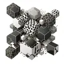 black and white asymetrical patterns made out of intertwining cubes and hexagons tattoo design idea