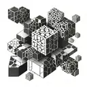 black and white asymetrical patterns made out of intertwining cubes and hexagons tattoo design idea