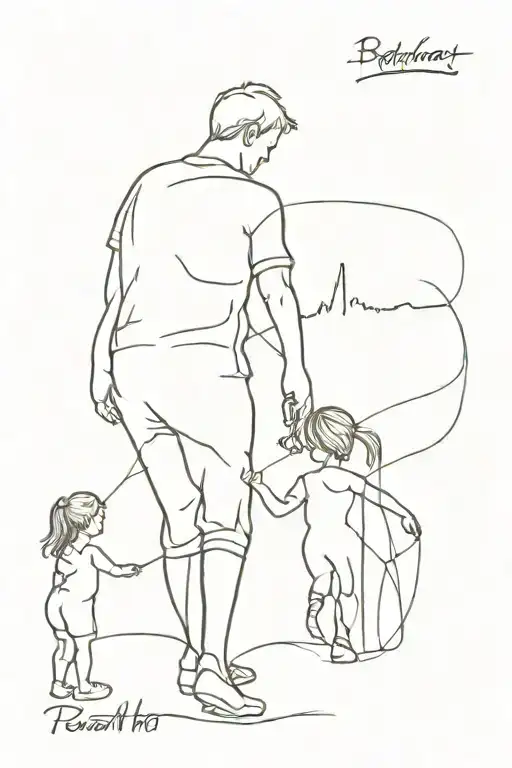 silhouette of father and daughter holding hands. heartbeat. softball. birthdate  tattoo design idea