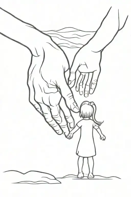 silhouette of father/daughter holding hands. incorporate a heartbeat with softball tattoo design idea