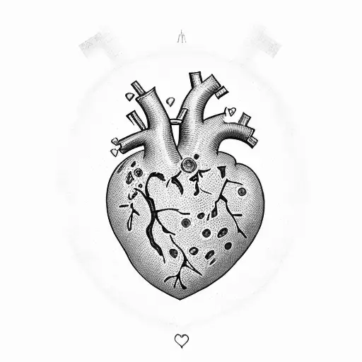 anatomic heart, with bullet hole in the middle tattoo design idea
