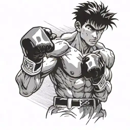 A dynamic boxing scene from Hajime no Ippo featuring the protagonist in action tattoo design idea