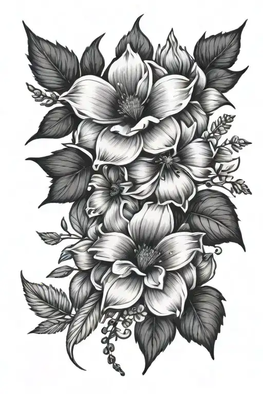 spine birth month flower may, June, July, and August  tattoo design idea